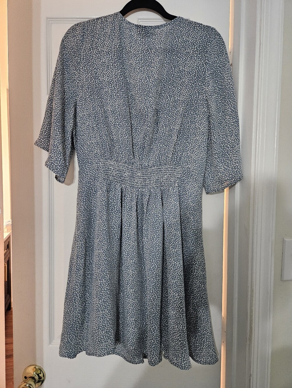 Promesa Gray & White Printed Smocked Waist Flutter Sleeve Dress - Picture 3 of 3